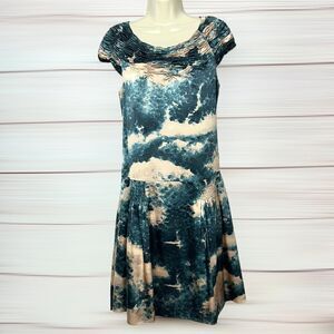 Vivienne Tam Silk Knee-Length Dress Retro Style Smocked Neck Line size 2